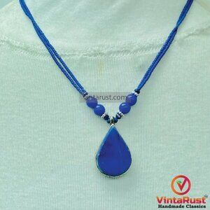 Lapis Lazuli Tear Drop Pendant Necklace: Beaded Gemstone Jewelry